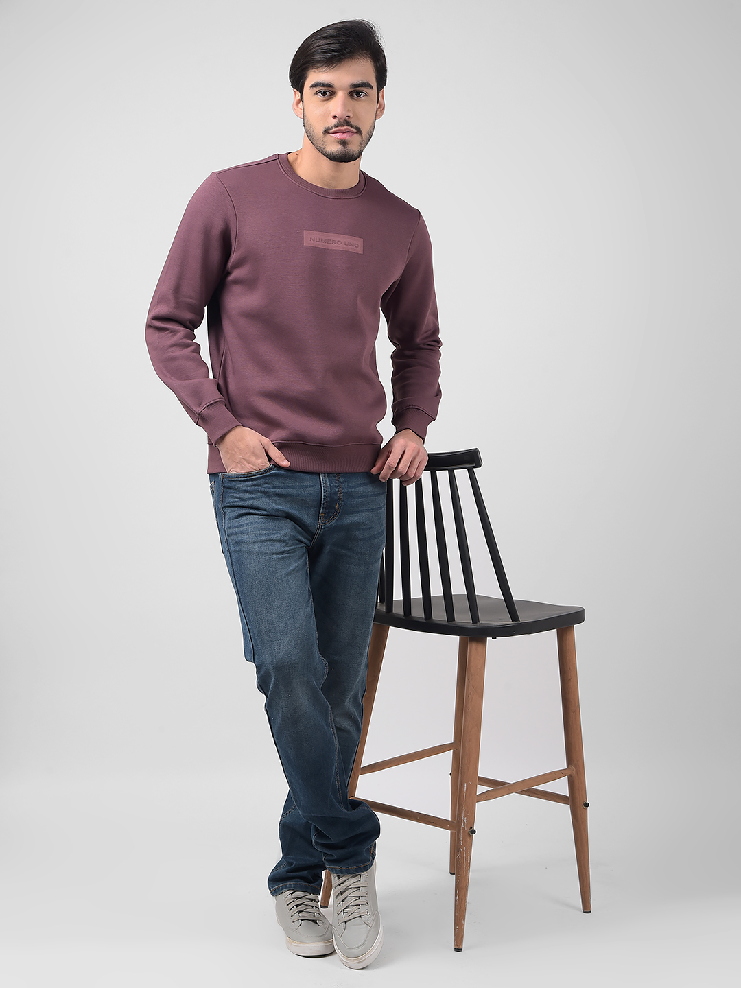 Numero Uno Men Textured Purple Sweat Shirt